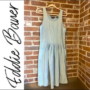 vintage Eddie Bauer blue dress pockets rare HTF button up side ivory ? Seattle